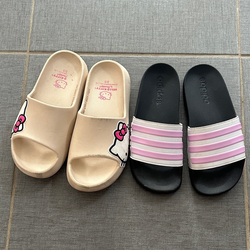 Kids Slide Sandals - adidas and hello kitty, size 2/3 - Picture 2 of 4